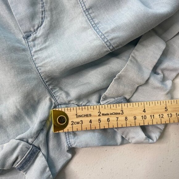 Aerie Chambray Paper Bag Lyocell Camp Shorts XS High Waist Belted Cuffed Blue - Picture 9 of 10